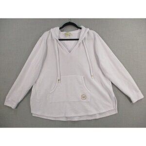 Michael Kors Womens White Hooded Pullover Sweater With Logo Accent Size 2X